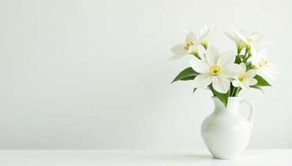 Elegant white flowers arranged in a vase against a clean white background,  beautiful,  purity