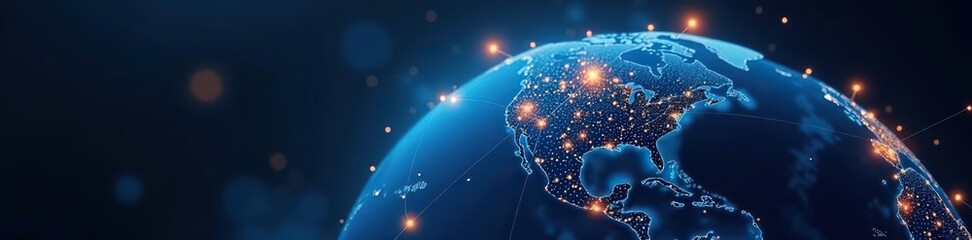 Digital globe with network lines and abstract squares representing global connectivity,  globe,  world