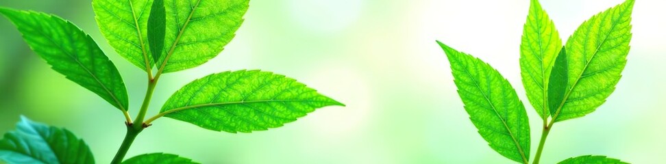 Obraz premium Close-up of vibrant green leaves with intricate veins set against a pure white background, vibrant, texture