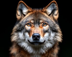 Fototapeta premium Majestic Wolf Portrait with Dark Background. (1)