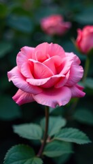 Fototapeta premium Close up of a vibrant pink flower blooming with delicate petals and intricate details, garden, background