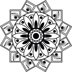 abstract background with flowers mandala design black white line art vector illustration  icon design