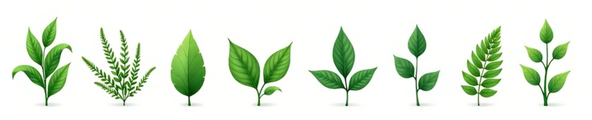 Obraz premium Collection of stylized isolated green plants perfect for adding a touch of nature to your illustrations, isolated, botanical