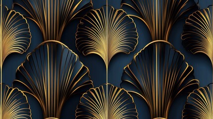 Dark navy gold art deco fan pattern