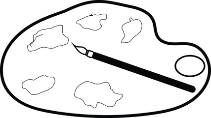 vector illustration of a paint brush and color palate black white line art icon design 