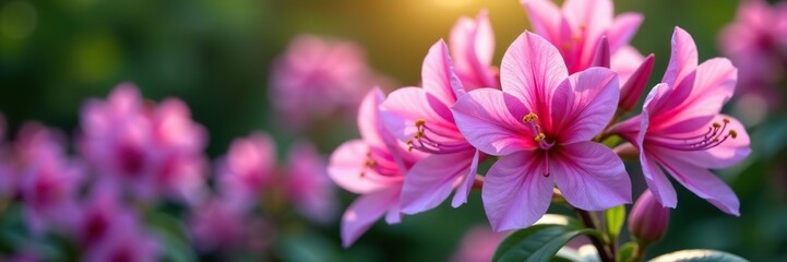 Obraz premium Close-up of vibrant purple azalea flowers with soft blurred garden background, botanical, flowers