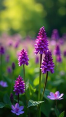 Obraz premium Close up of vibrant purple lamium flowers in a lush meadow during spring, flowers, nature