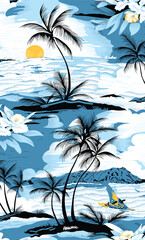palm tree and island beach colorful pattern 