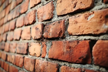 Obraz premium Close-up of a Red Brick Wall with Textured Surface and Mortar