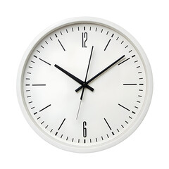 A white clock with black hands and numbers on a transparent background