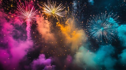 Fototapeta premium Vibrant multi-colored fireworks display lighting up the night sky