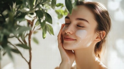 Young woman fingers press the spray mist to spray out skin care products to replenish water,spray after makeup studio with product for mockup in cosmetics on empty background,hydration and glow.