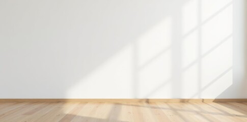 Empty room with a white wall and wood floor, perfect for showcasing artwork or interior design concepts,  interior design,  illustration