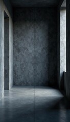 Dark concrete room with dramatic lighting, perfect for product displays or mockups,  room,  product display