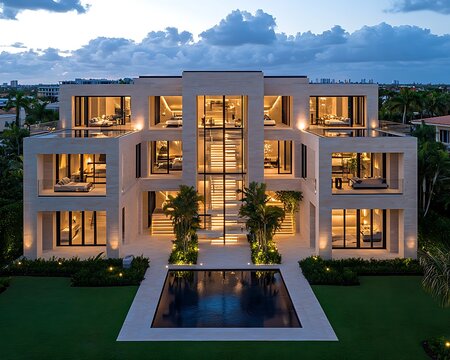 Modern Mansion Evening View (1)