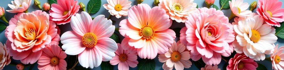 Fototapeta premium Colorful and vibrant floral arrangement with pink, white, and peach blooms, decorative, lively, eye-catching, lively, peach