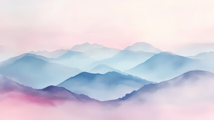 Misty Mountain Scenery in Pastel Colors
