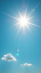 Bright sun shining in a clear blue sky, creating a warm and glowing atmosphere,  atmosphere, sunshine