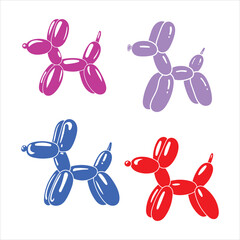 Playful Balloon Dog Characters in Pink Purple Red and Blue