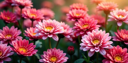 Obraz premium Colorful chrysanthemum flowers in full bloom creating a vibrant and eye-catching background, spring, background