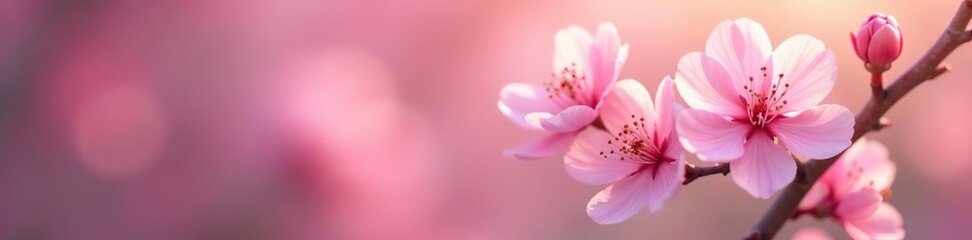 Naklejka premium Delicate pink flowers blooming in soft focus background, pastel, background