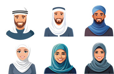 Diverse Group of Muslim Men and Women in Traditional Attire