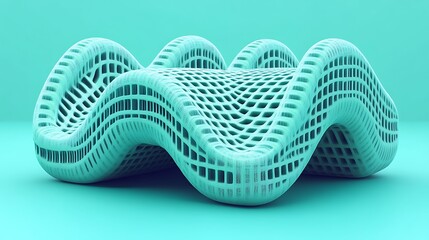 Abstract teal wavy grid structure.