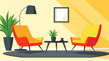 Sunny Living Room Interior Design. (7)