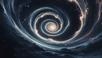 A mesmerizing vortex of swirling energy in the depths of outer space, casting an ominous light that distorts the fabric of reality. This cosmic phenomenon, known as a wormhole