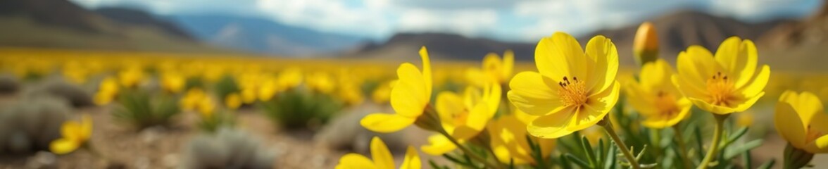 Fototapeta premium Close-up of yellow Moapa bladderpod flowers in Gold Butte National Monument, Clark County, Nevada, close-up, national monument