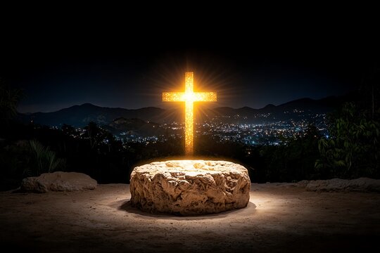 Illuminated Cross on Stone