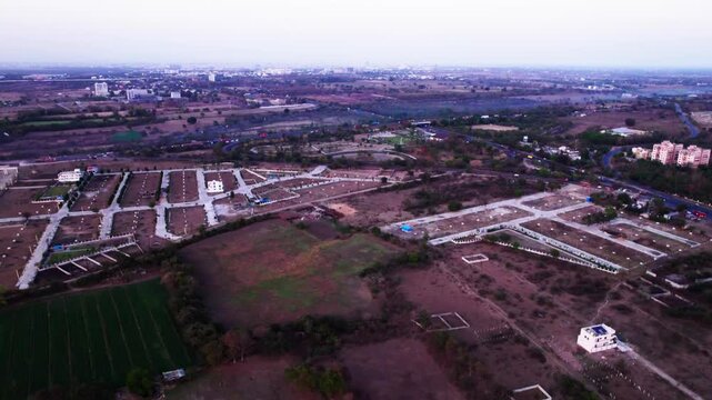 Nagpur city outskirts with mauli nagar, mauli groups and outer ring road at jamtha, nagpur, maharashtra, india. day time, push in, drone shot, 4k.