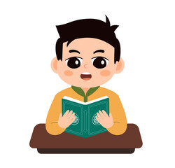 Cartoon Illustration of a Boy Reading Quran