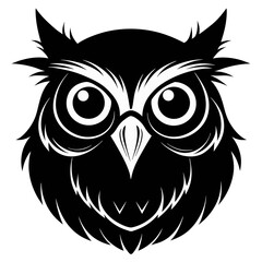 Black Owl Head Silhouette Vector Illustration. Nocturnal Bird of Prey in Minimalist Graphic Design, Perfect for Logos, Tattoos, Stickers, Emblems, and Wildlife Art on White Background