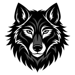 Fototapeta premium Black Wolf Head Silhouette Vector Illustration. Fierce and Wild Canine Design, Perfect for Logos, Tattoos, Stickers, Emblems, and Minimalist Wildlife Graphic Art on White Background