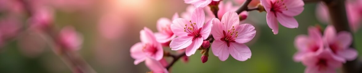 Obraz premium Close-up shot of a vibrant pink cherry blossom flower blooming in full bloom in a lush garden setting, cherry blossom, fresh