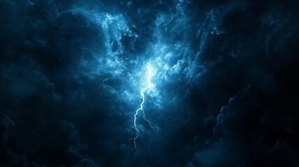 Fototapeta premium Lightning Strike Dramatic Close-up of Blue Storm Clouds, Energy , Weather