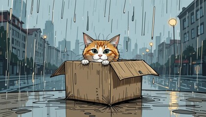 Obraz premium a cat in a paper box. Generative AI