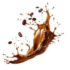 Dynamic Splash of Rich Chocolate with Coffee Beans on a Transparent Background for Creative Culinary Artwork