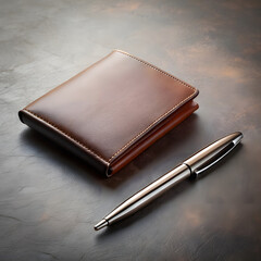 leather notebook and pen