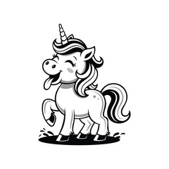 Happy Unicorn Clipart Black and White