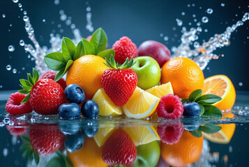 fresh fruit in water splash