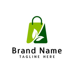 Shopping logo vector art with leaf