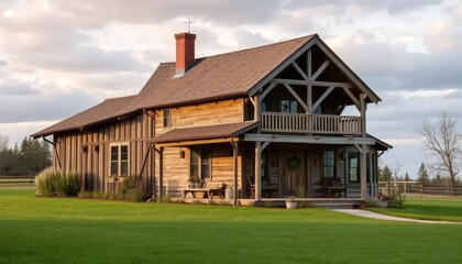 Rustic farmhouse in golden light