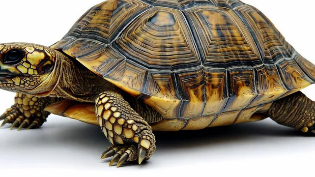Detailed view of a tortoise showcasing its unique shell patterns and textures in a well-lit environment