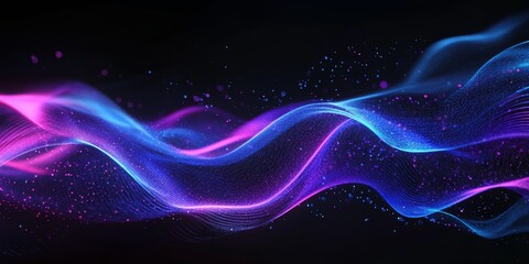 Fototapeta premium Dark background, light blue and purple wave technology, bright, elegant and futuristic on a black background.