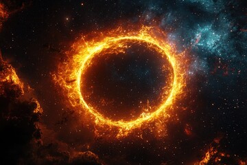 Obraz premium Fiery ring in cosmic clouds