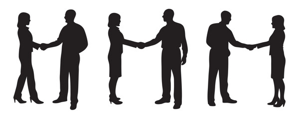 set of business people vector silhouettes, outline vector drawing on a white background