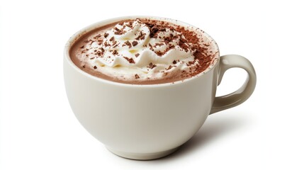 Obraz premium A cup of hot chocolate topped with whipped cream and chocolate shavings.