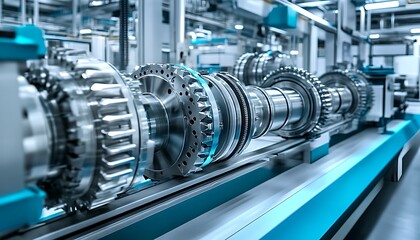 Fototapeta premium Machine gears displayed in a factory production assembly line